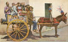 charrette peinte sicilienne : famille et mule panachée à Palerme